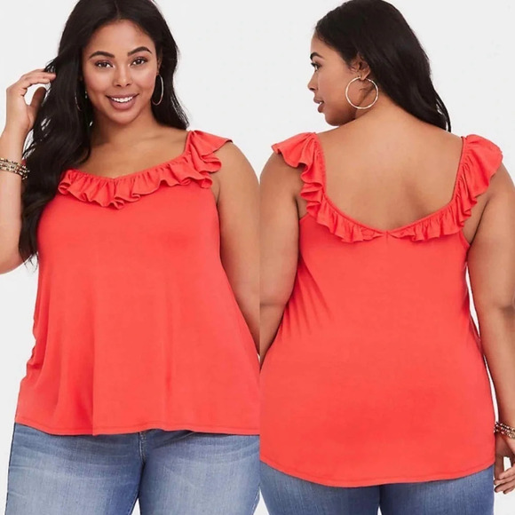Torrid • Orange V-Neck Ruffle Tank - Picture 1 of 7